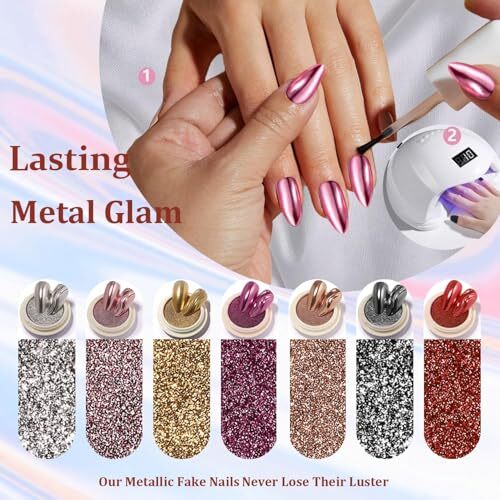 Mirror Metal Royal Blue Chrome Press on Nails Medium Almond chrome royal blue