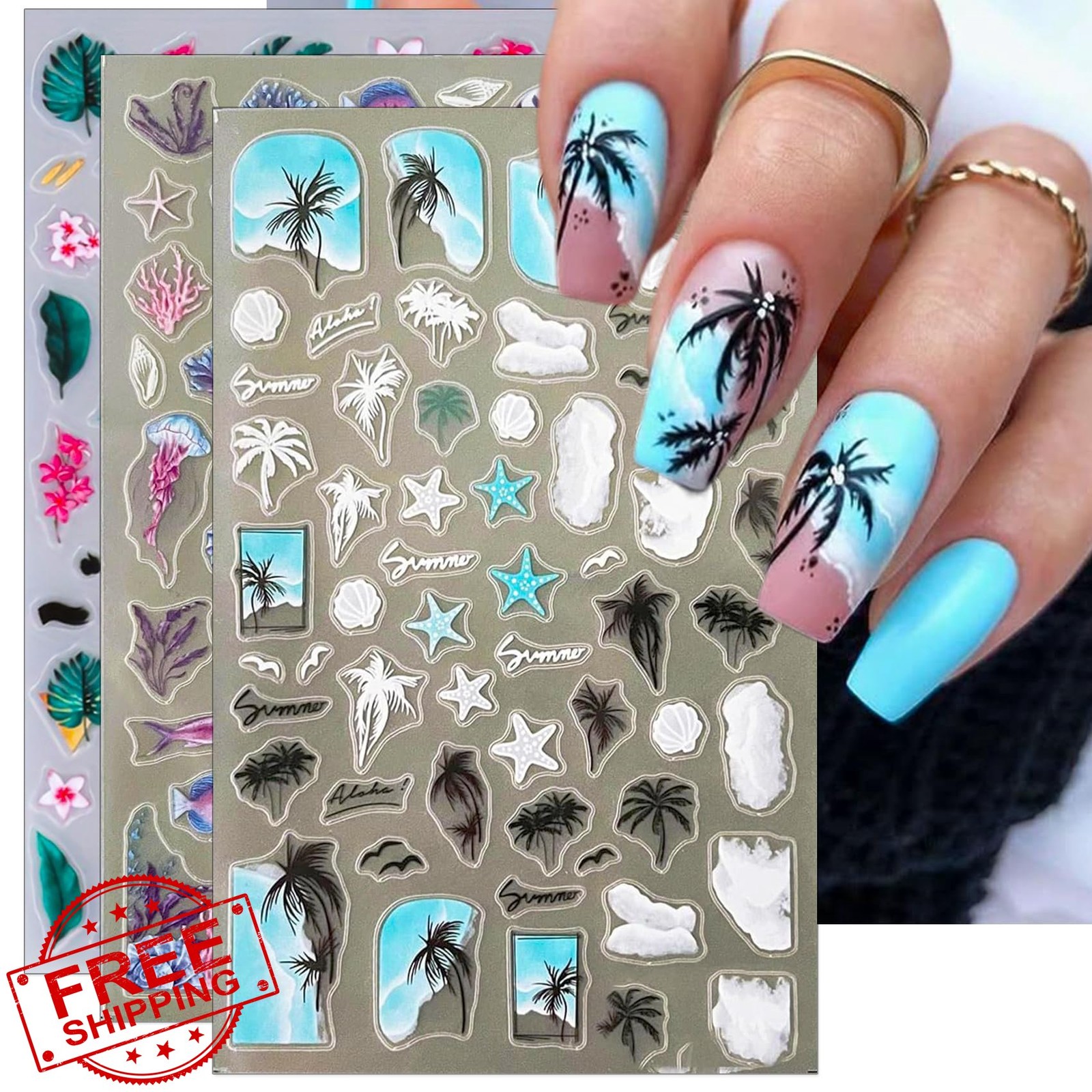 IDDFEVE Palm Tree Beach Nail Stickers