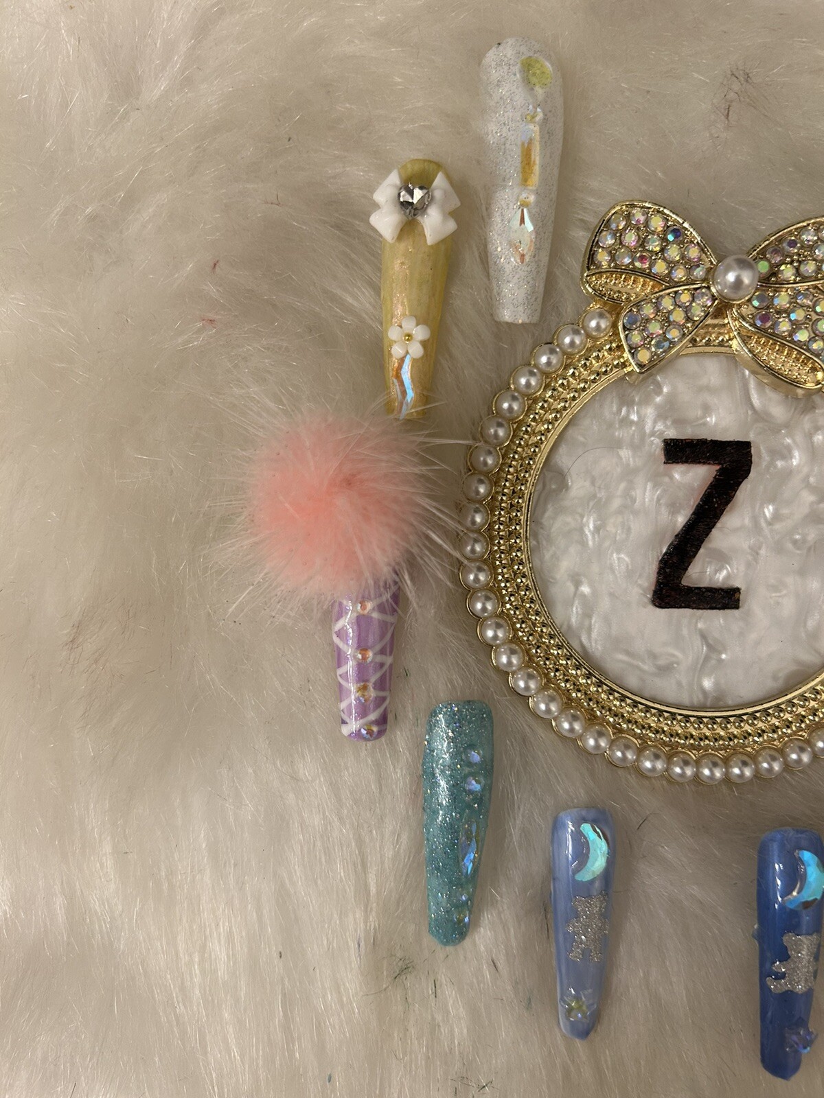 Z NAILZ! Fun Set Of 10 2XL Ballerina Multicolored Pastel W/Bling Press On Nails