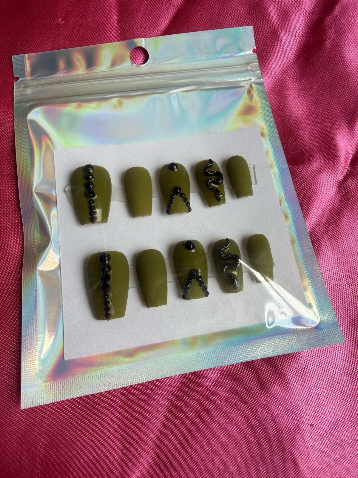 Green & Black Snake 3D Coffin Long Full Cover Pre-Designed Press-On Nails