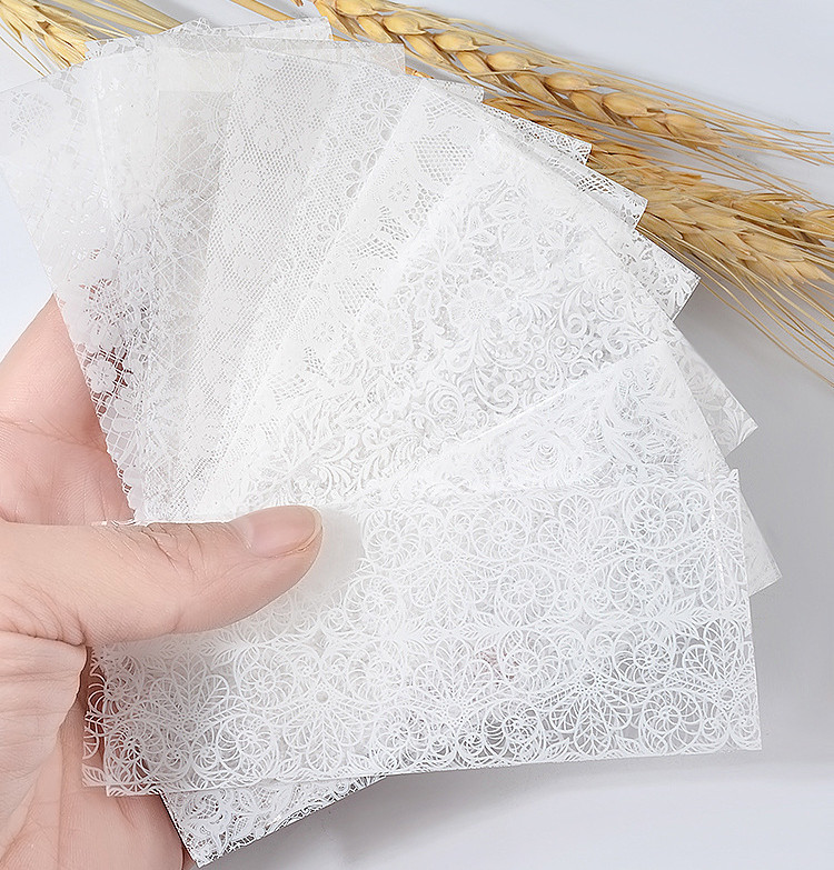 10Pcs Black White Flower Lace Foils Nail Art Transfer Stickers Decals Tips NH8