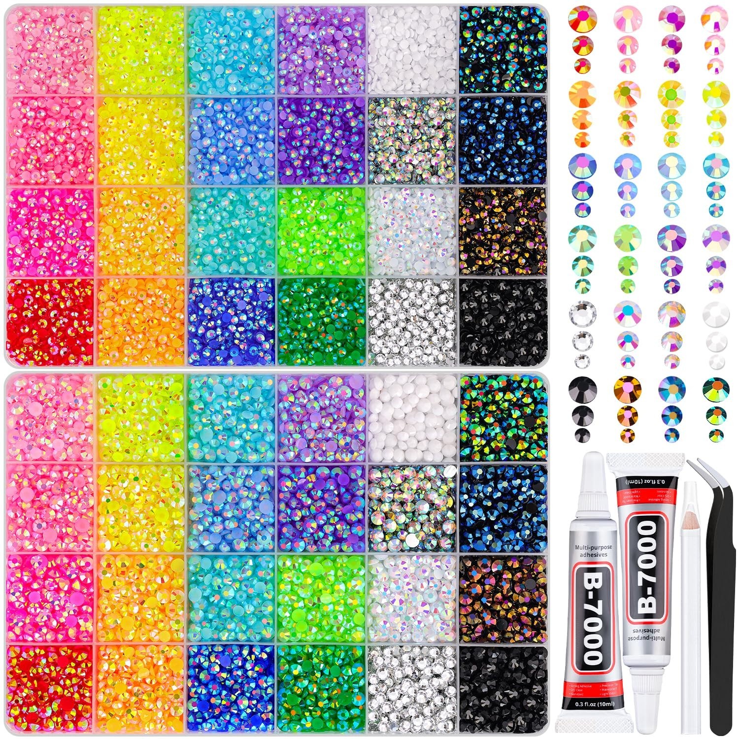 22000Pcs Multicolor Flatback Rhinestones & B7000 Glue for DIY Crafts, Nail Art