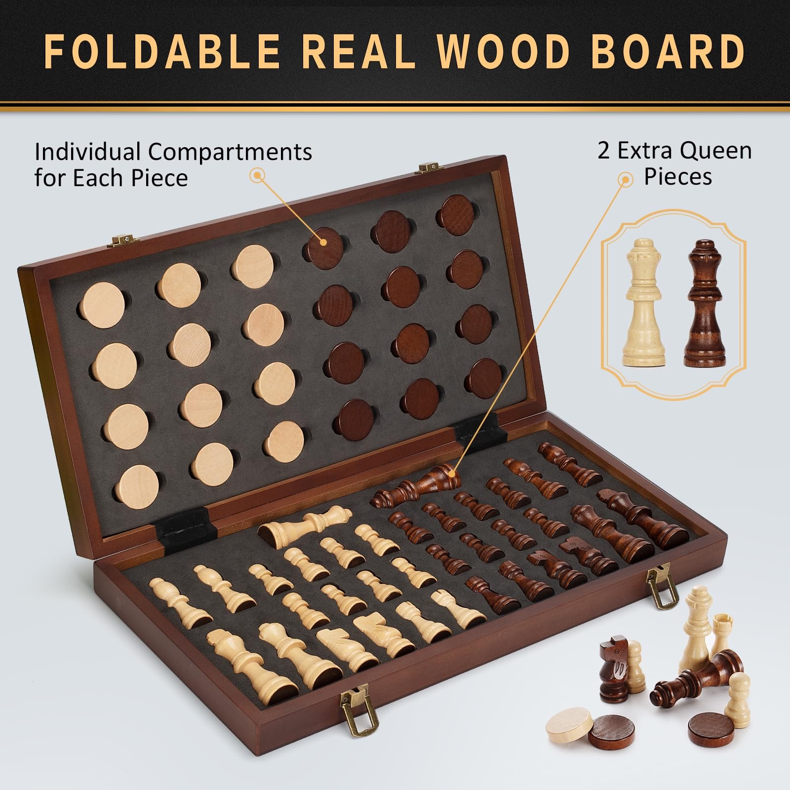 2 in 1 Magnetic Wooden 15×15 inches unfolded, 15×7.5 folded, Brown