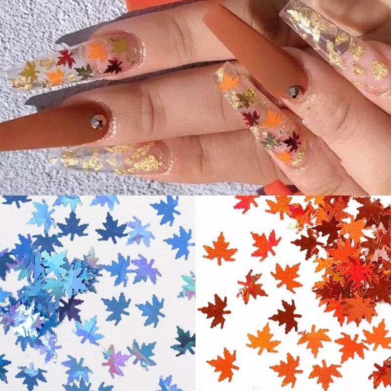 3D Nail Art Sticker Maple Leaves Glitter Flakes Nails Decoration Laser Sequins