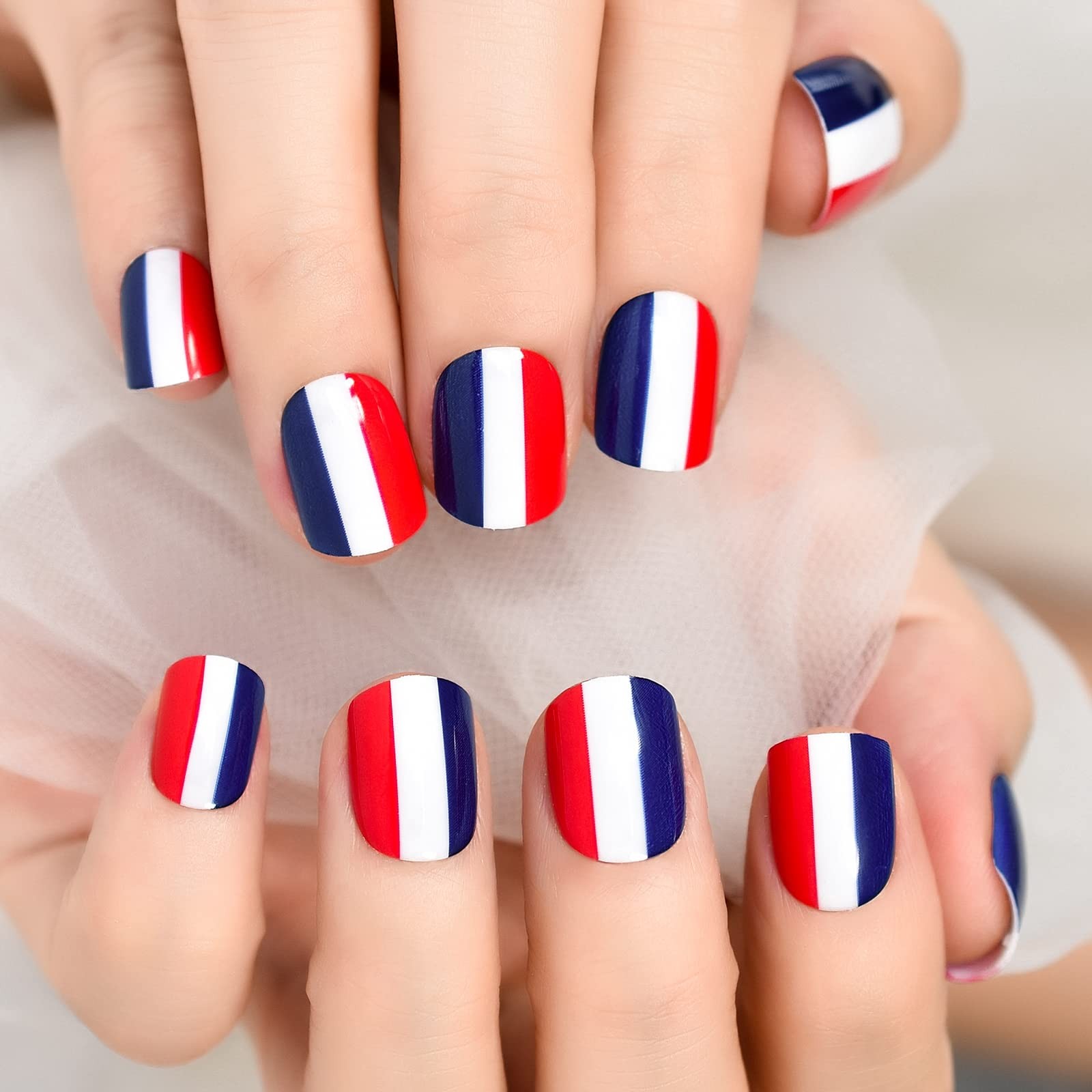 Short Round Press On Nail Tips Fake Fingernails Glossy Uv Manicure With Patte…