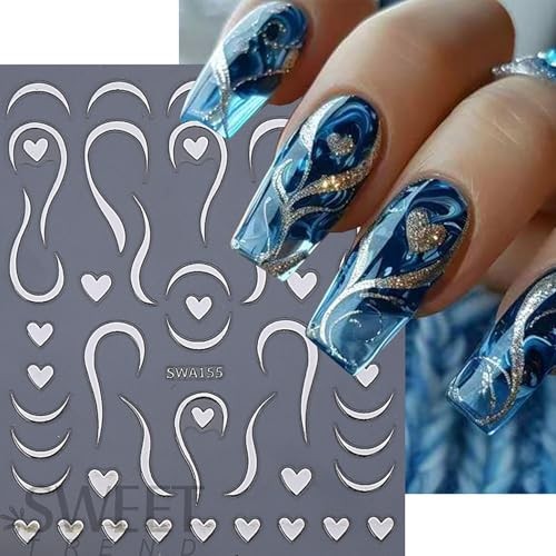 3D Bronzing Silver Heart Nail Decals Valentine Nail Art Stickers Decals Style-6