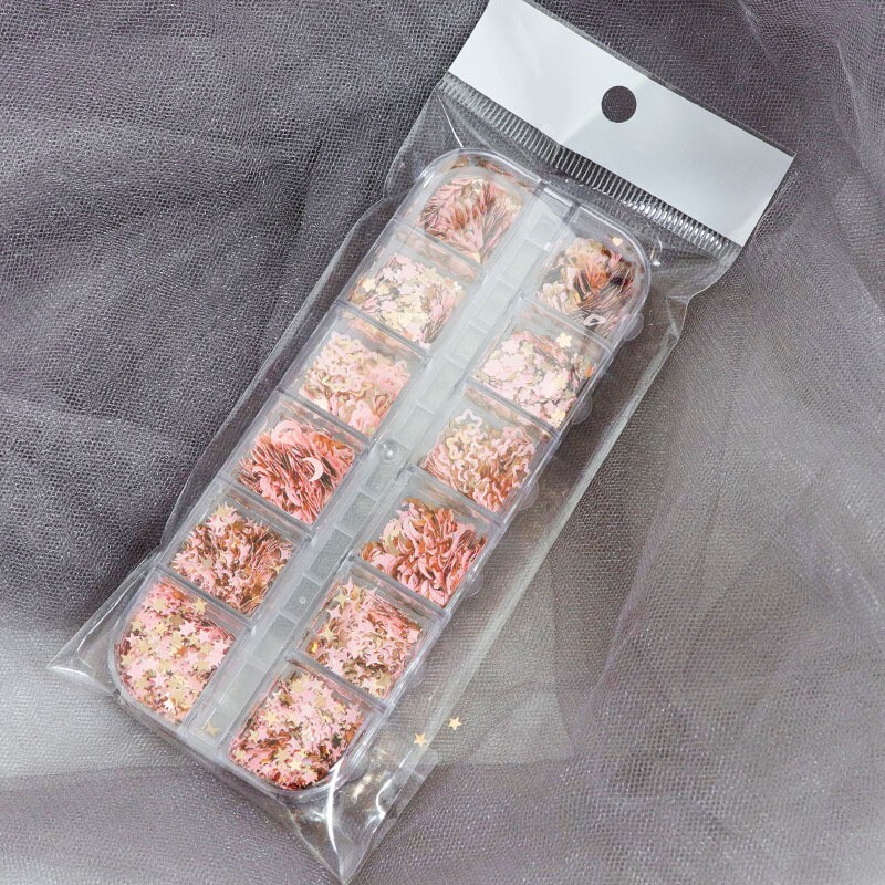 Pink & Gold Moon Star Love Mixed Shape Nail Art Glitter Sequins for Flakes Nails