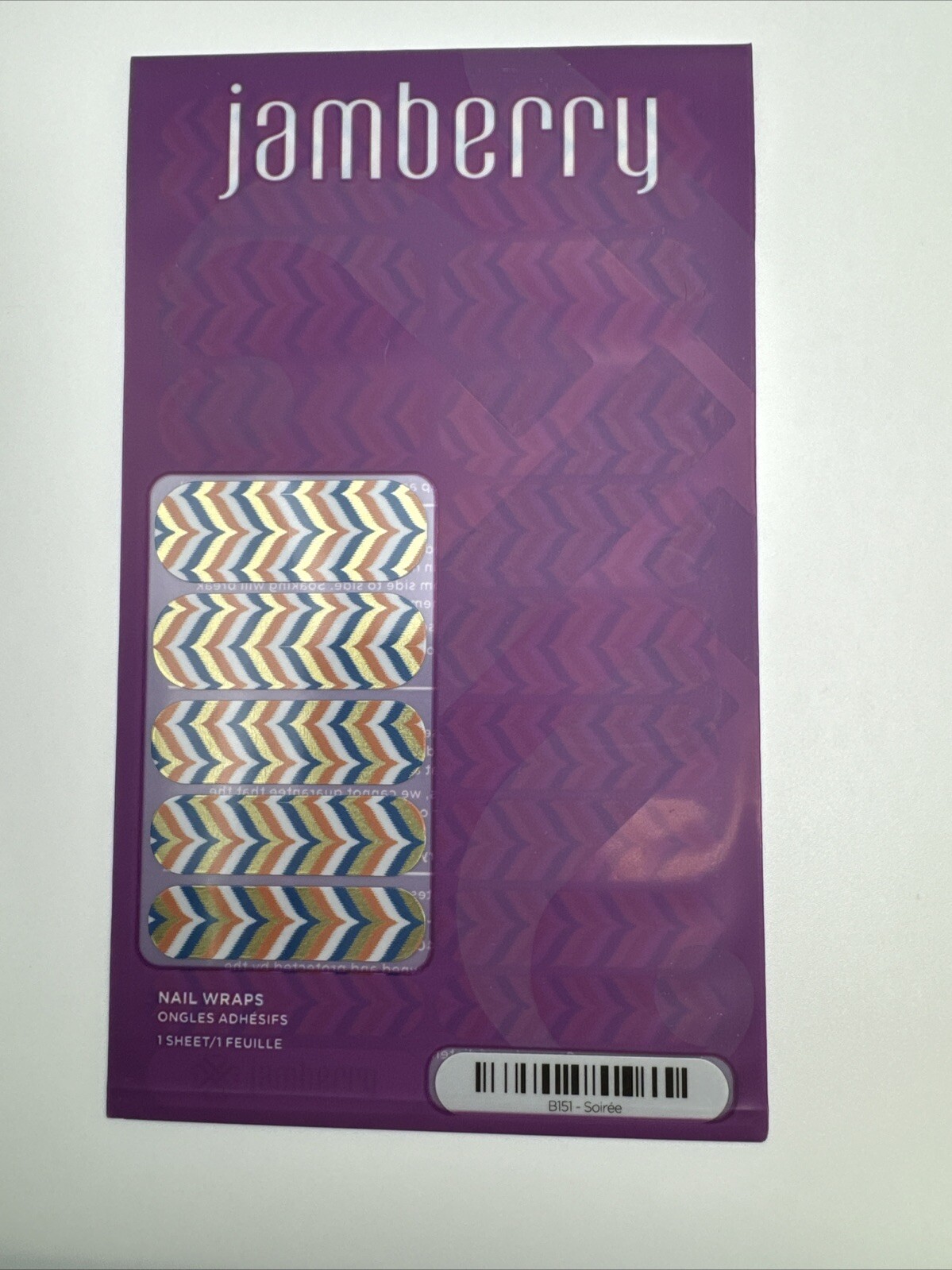 Jamberry Nail Wraps Soirée Full Sheet (Orange & Blue metallic Chevron)