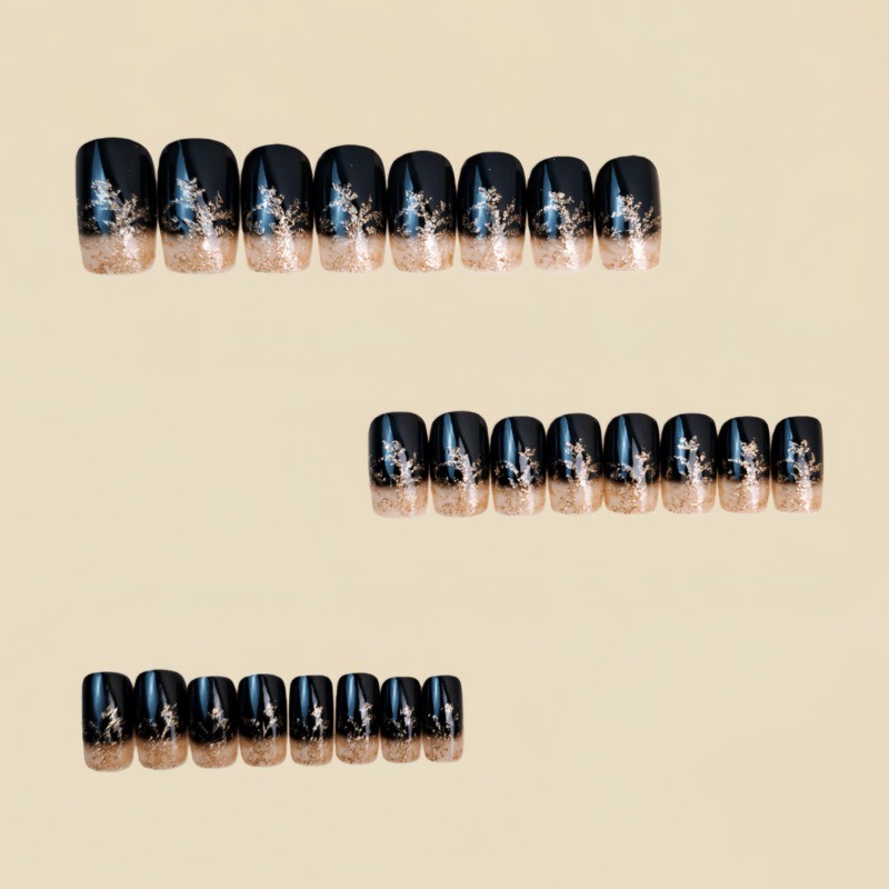 48 Pcs of Black Gold-plated Twisted Branch Fake Nails – Removable Fake Nail Art