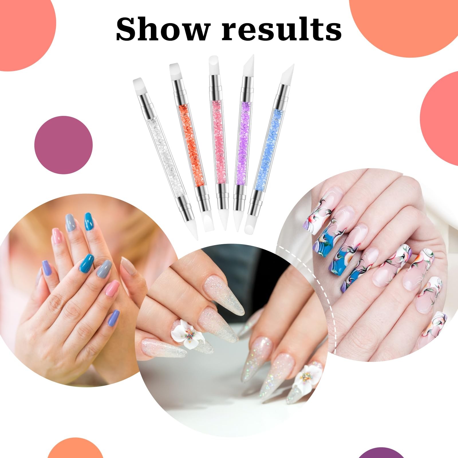 5 Pcs Nail Art Sculpture Pen Dual Tipped Silicone Tools 5 pcs style C