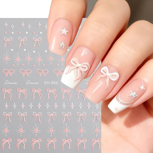 Nail Art Stickers Valentines Nail Decals 3D Self Adhesive Black Blue Pink Bow
