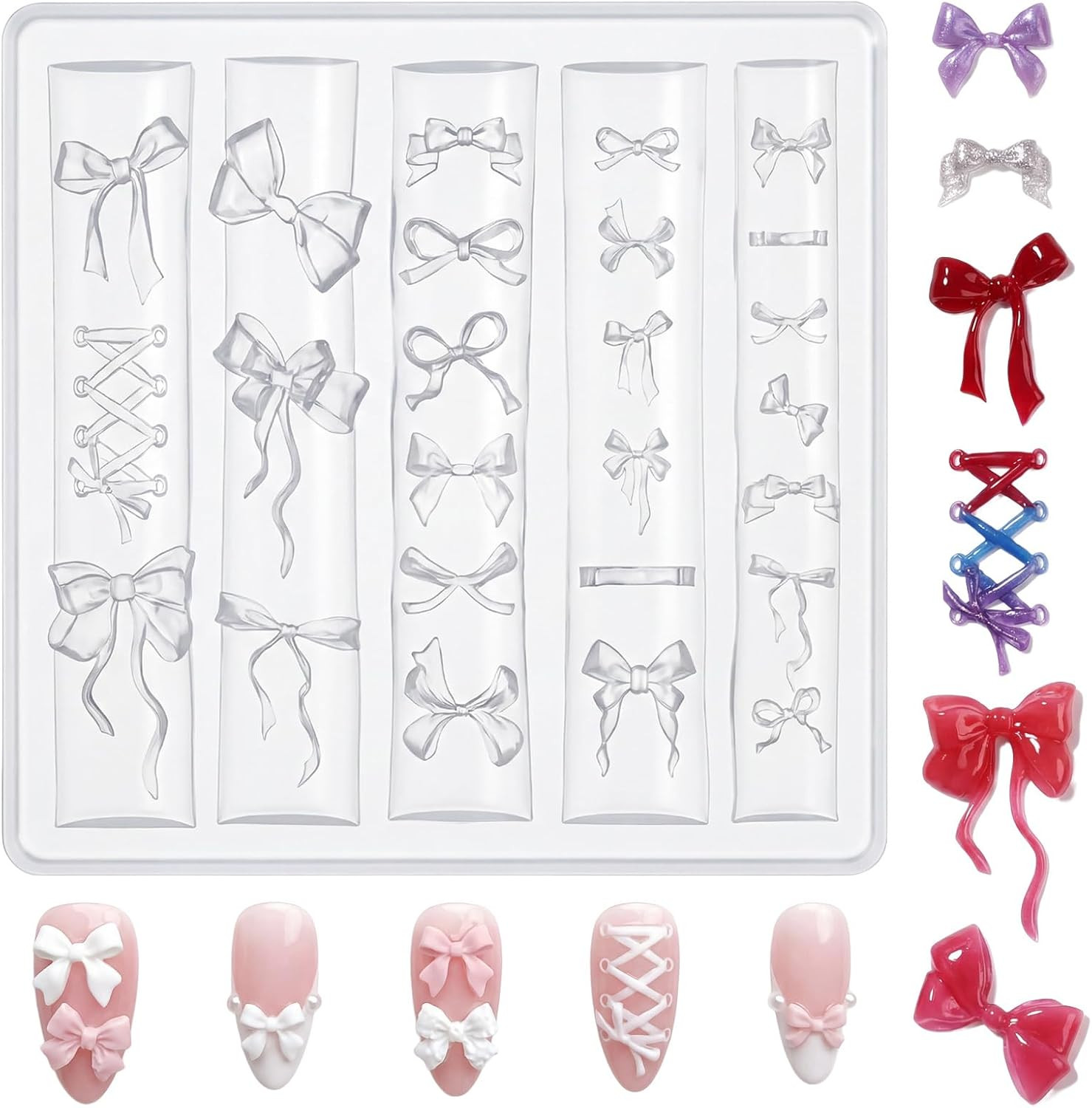 Bowknot Silicone Nail Molds 3D Gel Bow Nail Charms Cute Bows Nail Art Sculpture