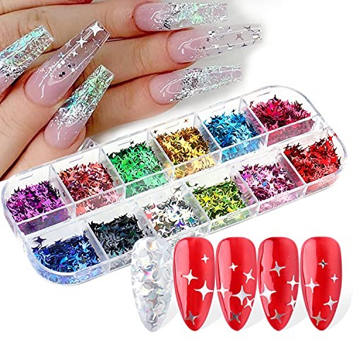 12 Colors Star Nail Art Stickers Glitter Four-Pointed Star Four-pointed Star