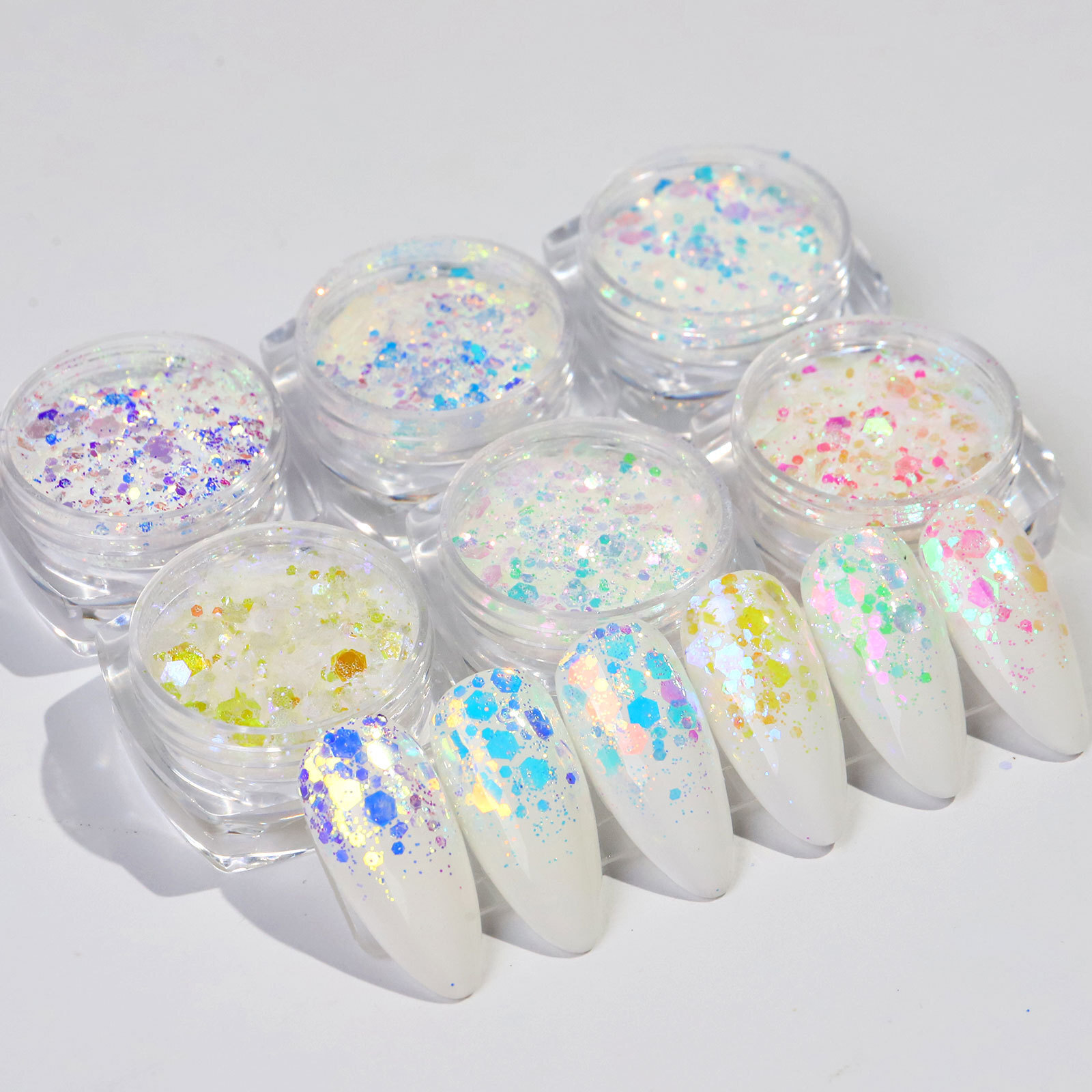 2 Pots Colorful Nail Sparkle Sequins Powder Flakes Nail Art Glitter Decoration