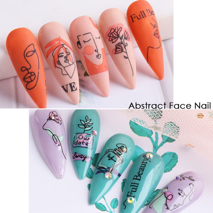 10Rolls Foil Stickers Abstract Face Line Leaf Nail Art Transfer Paper Wrap Decor