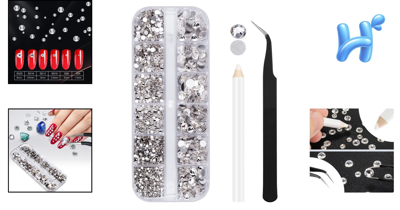 2000PCS Clear Rhinestones Set with Tweezers for Ultimate Nail Art & Crafts