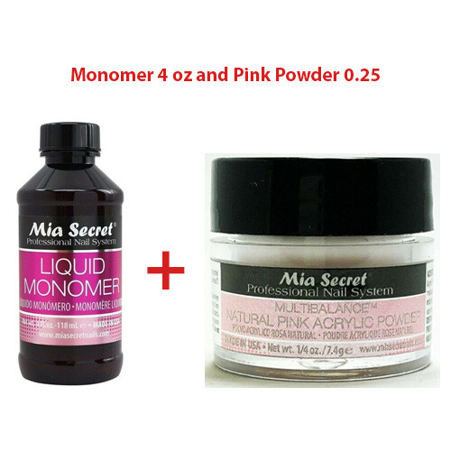 Mia Secret Liquid Monomer 4 oz with Natural Pink Acrylic Nail Powder 0.25 oz
