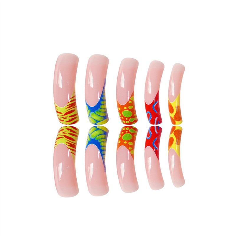 Y2K Pink Green Blue Yellow Fluid Lines Press On Nails Wholesale
