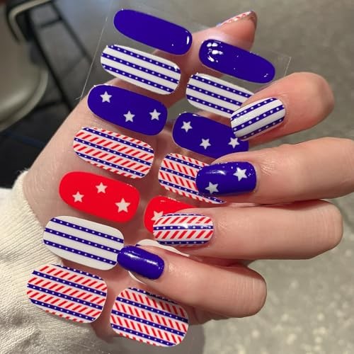 8 Sheets 4th of July Nail Wraps Stickers, Independence Day Full Nail Polish