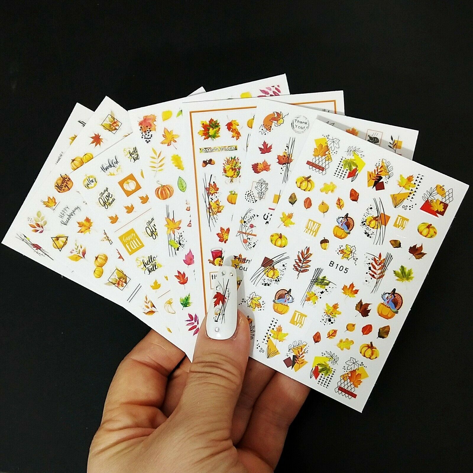 3D Autumn Leaf Nail Decal Turkey Thanksgiving Pumpkin Maple Fruit Stickers NH15
