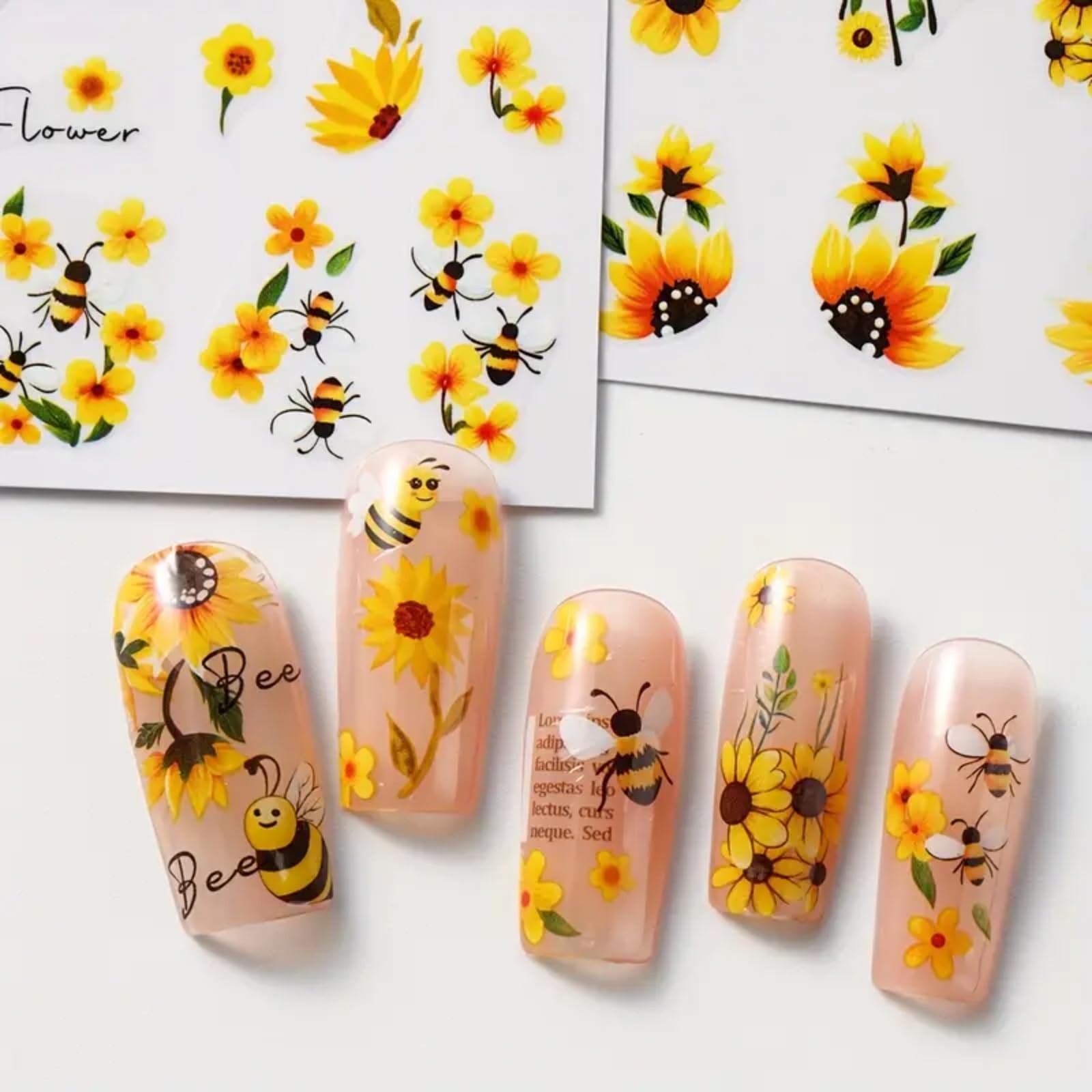 3D Nail Art Stickers Bee Flower Nail Decals Spring Summer Nail Art Supplies S…
