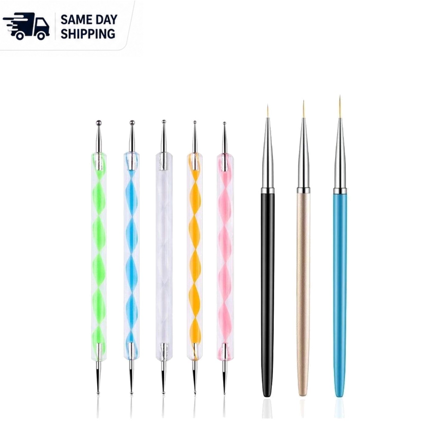 Versatile 8PCS Nail Art Tools: Dotting Pens & Liner Brushes for Stunning Designs