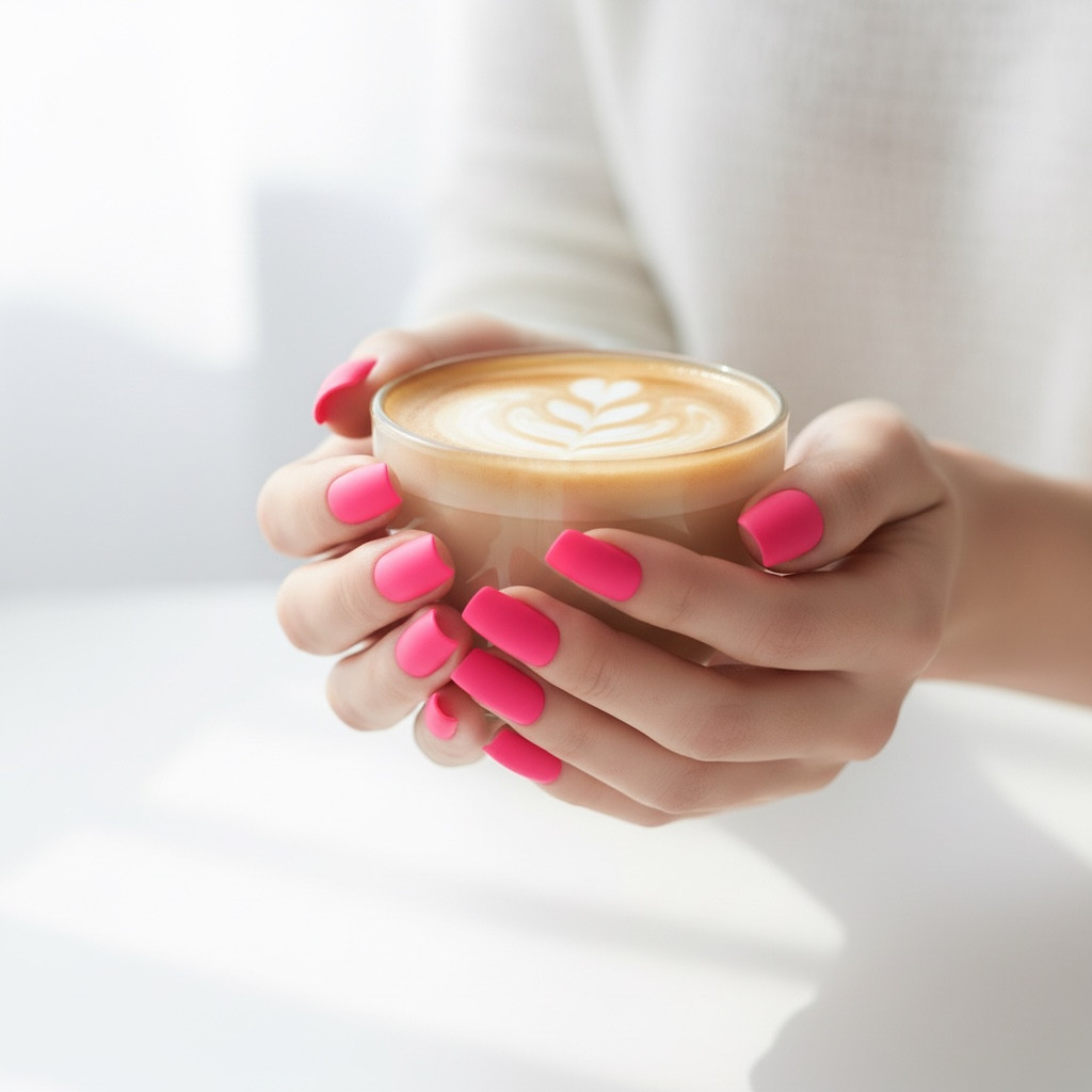 Hot Pink Matte Square Long Fake Glue On Artificial False Tips Press On Nails Set