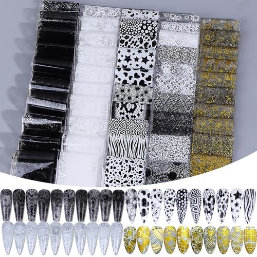 Lace Nail Transfer Foil Stickers 50PCS Black White Flower Lace Nail Foils Line
