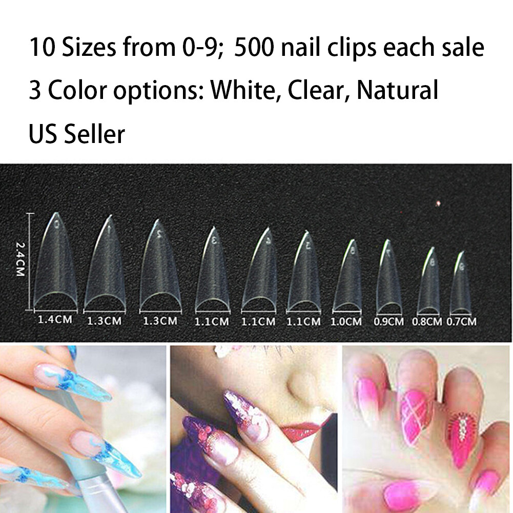 US 500-1000Pcs Stiletto French False Fake Acrylic Nail Tips Coffin Nails Long