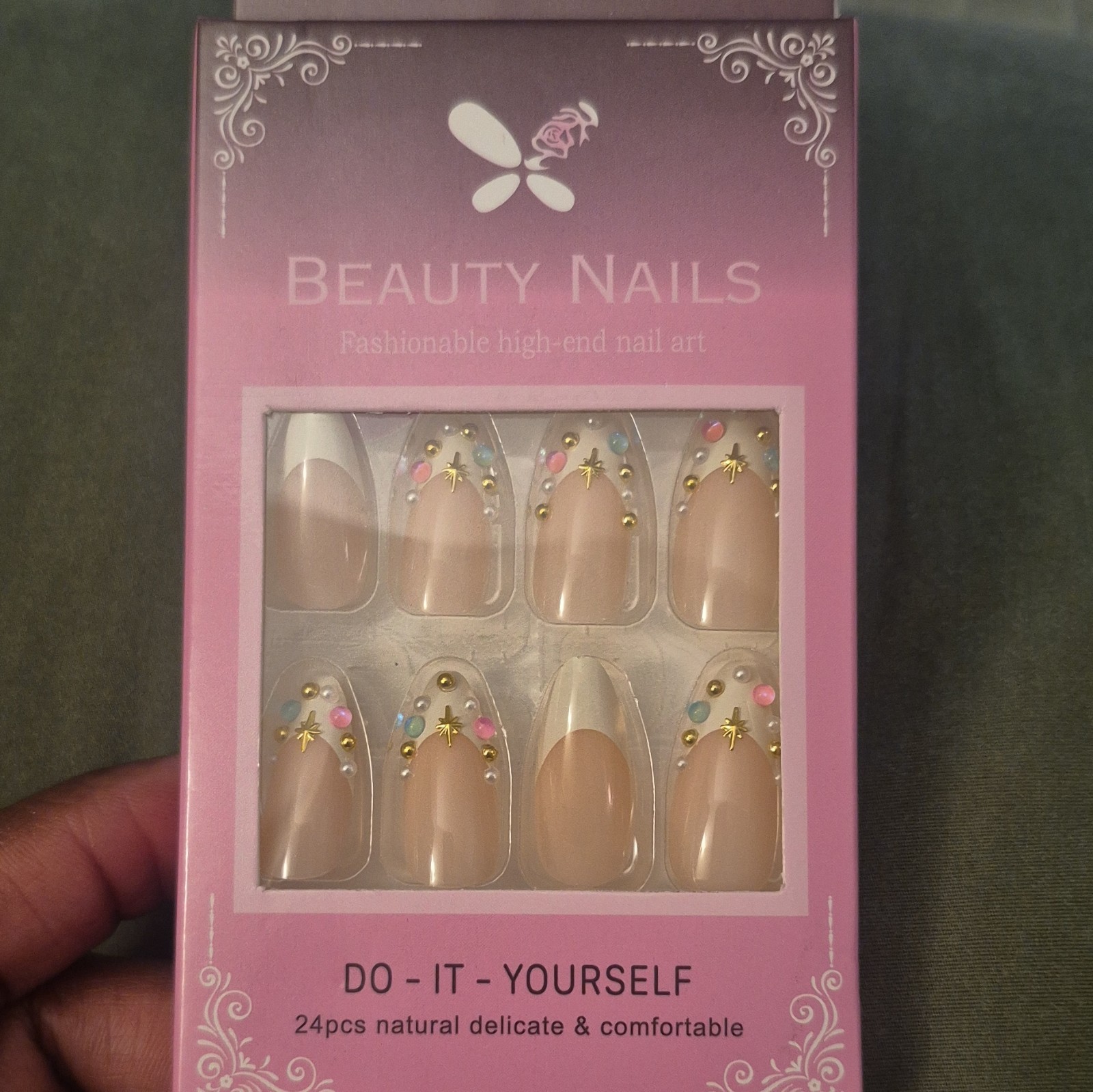 BEAUTY NAILS Nude Oval Medium Press-On Nails 24pcs 3D Palm Tree Full Cover