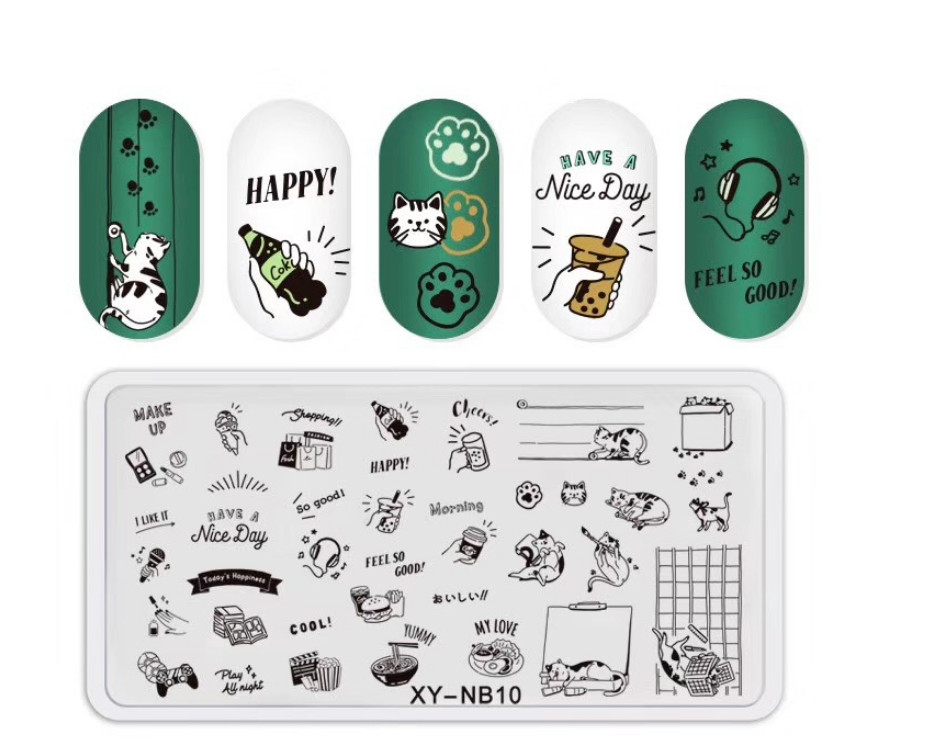 Stainless Steel Nice Day Cat Paw Nail Art Manicure DIY Template Image Plate