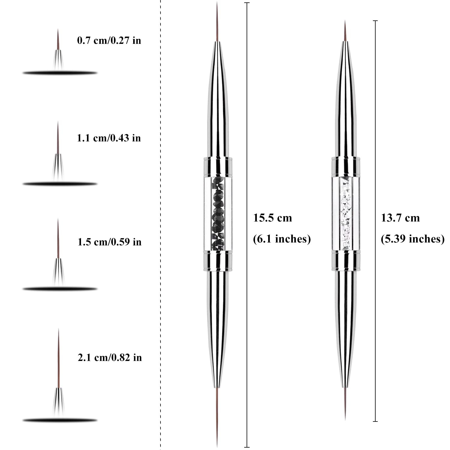 2Pcs Dual-Ended Nail Art Liner Brush Set for UV Gel Polish Painting Drawing Rhin