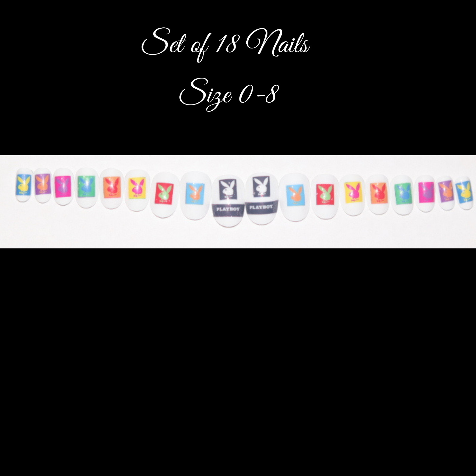 Colourful Playboy- press on nail set- (Set of 18 sizes 0-8)