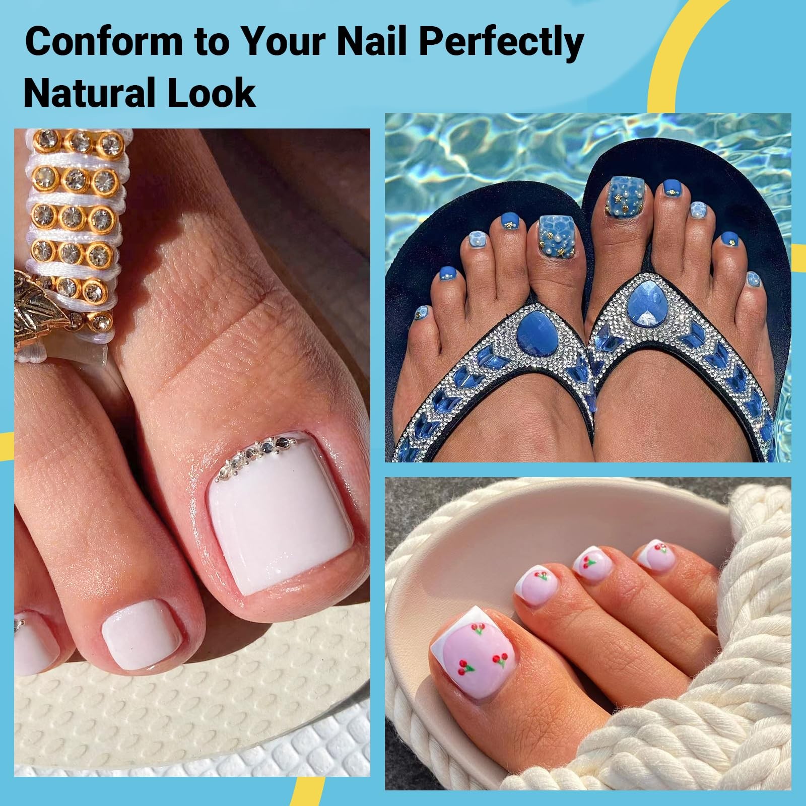 Wide Long Large Gel Toe Nail Tips, SINOKAME Big Fake Toenails Full Cover Nail