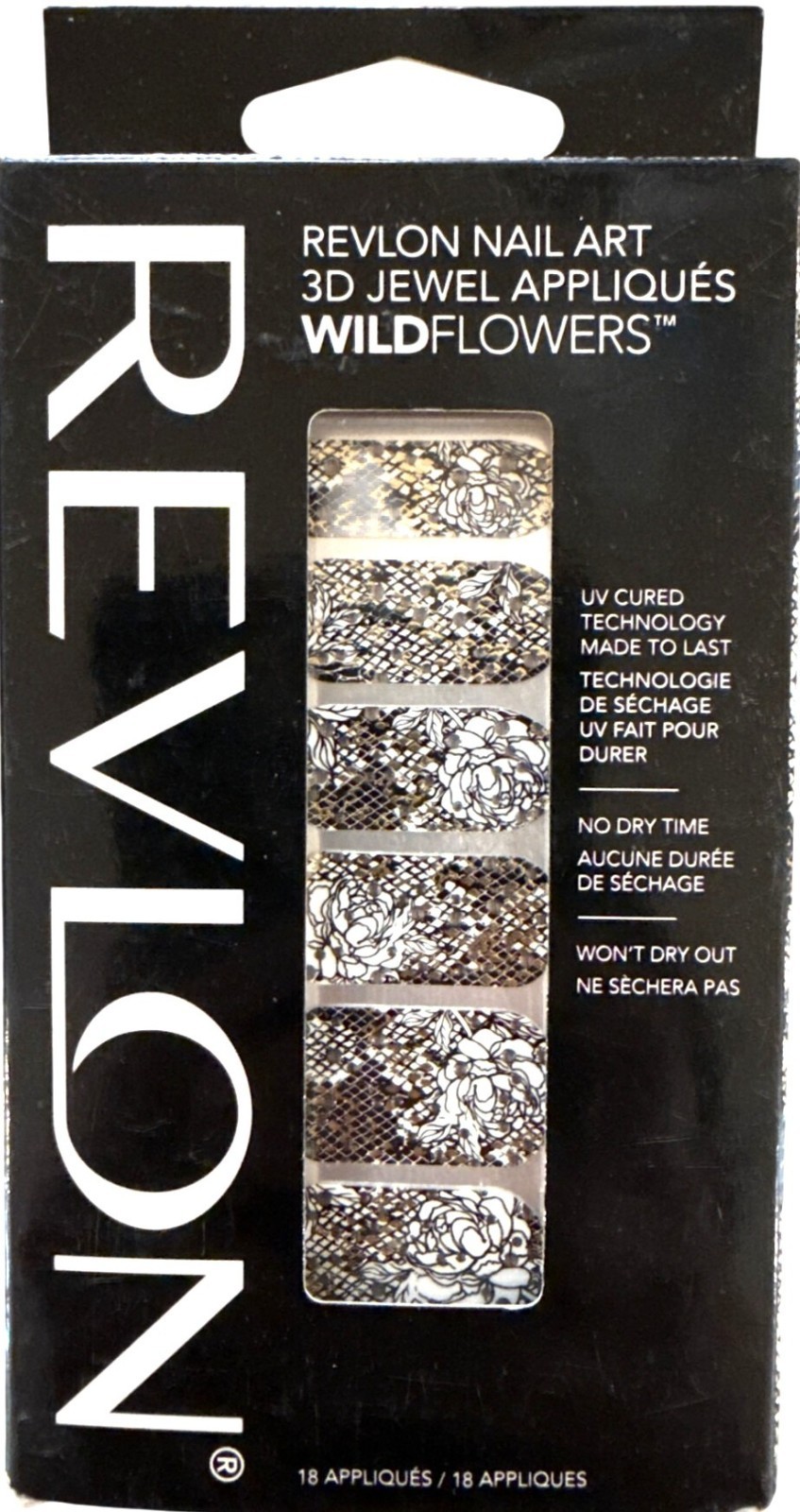 Revlon WILD FLOWERS 18 Strips 3D Jewel Appliques 08 PYTHON & PETALS Gray+Brown+