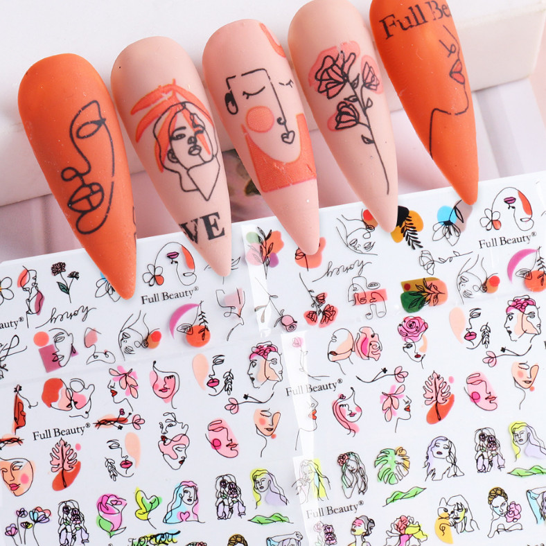 10Rolls Foil Stickers Abstract Face Line Leaf Nail Art Transfer Paper Wrap Decor