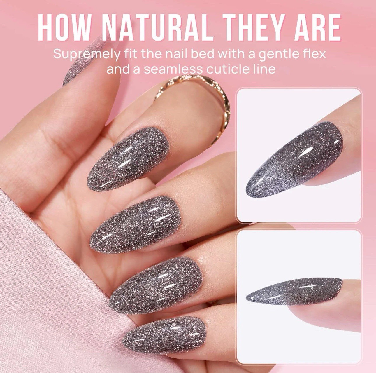 Almond Press On French Tip Nails Supremely Fit & Natural Glue Bright Sky NEW