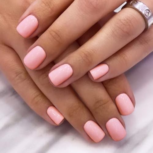 Extra Short Press on Nails – Solid Pink Fake Nails – Squoval, Coral Pink