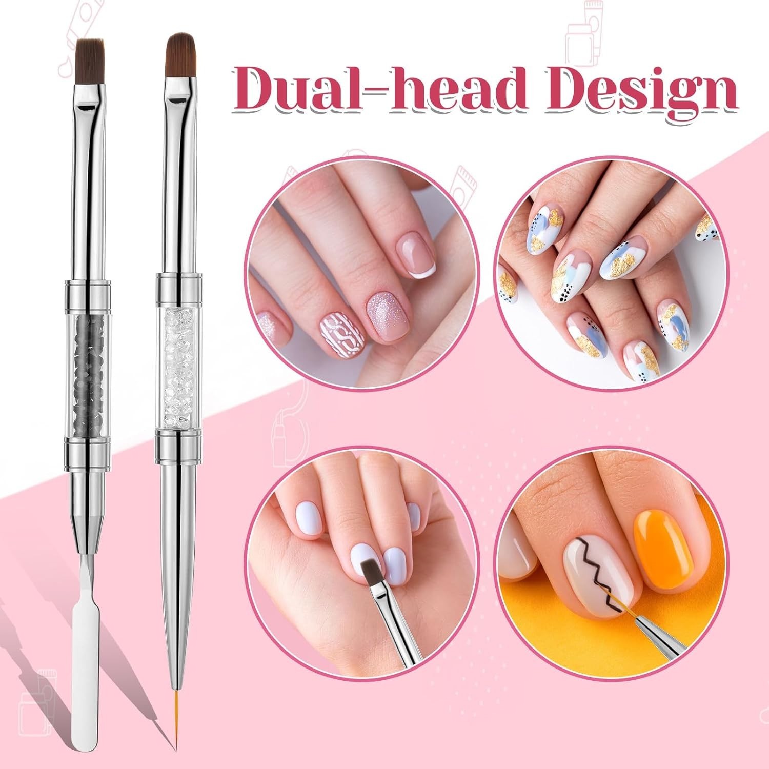 2PCS Dual Ended Nail Brush Set for Builder Gel French Tip Liner Nail Art Manicur