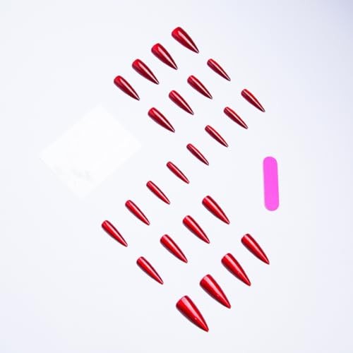 Red Press on Nails Long Stiletto Fake Nails Red Cat Eye False Nails Style-6