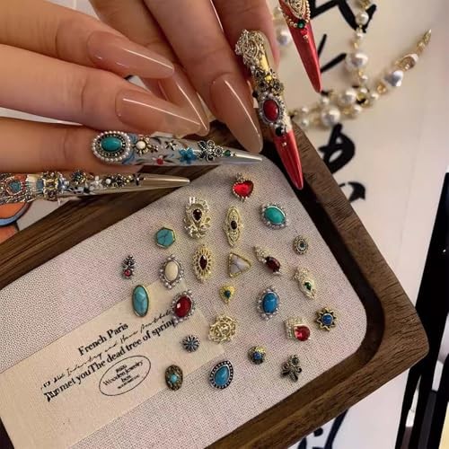 50Pcs Colorful Rock Nail Charms Retro Metal Bohemia Nail Art Charms Retro