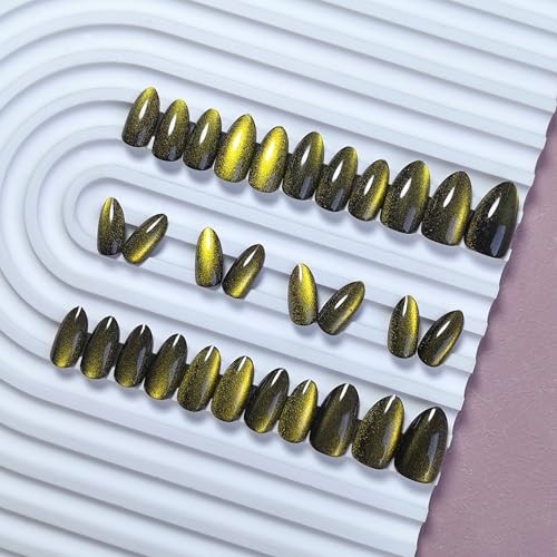 Cat Eye Press On Nails Almond – Gold to Black Press On Nails cateye black gold