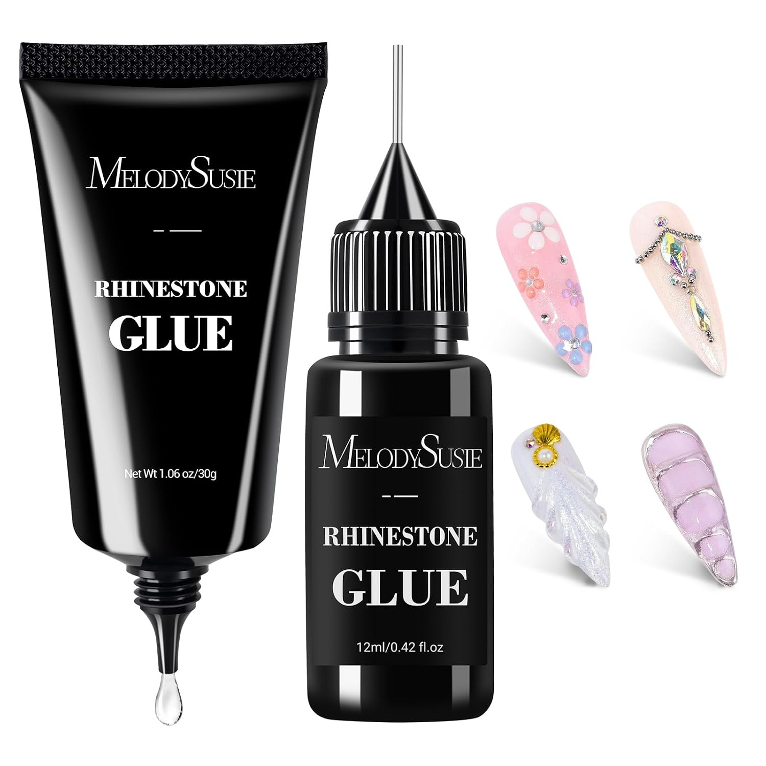 Melodysusie Nail Rhinestone Glue Set, 3D Gel Nail Art Design Strong Adhesive Nai
