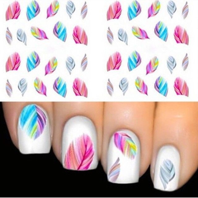 Nail Art Water Transfer Sticker Colorful Feather Decal Manicure