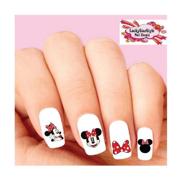 Waterslide Nail Decals Set of 20 – Minnie Mouse with Red Bow Assorted