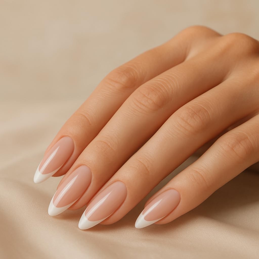 French Tip Press-On Nails, False Nails, Fake Nails, Natural, Semi-Transparent…