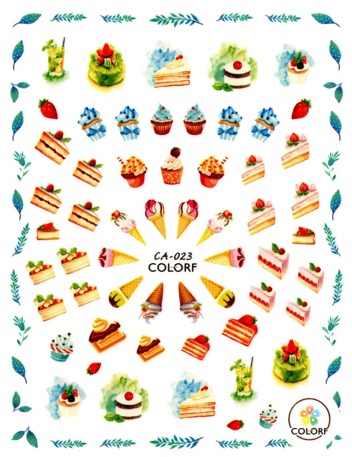 Nail Art 3D Decal Stickers Sweets Candies Cupcakes Dessert Ice Cream CA023
