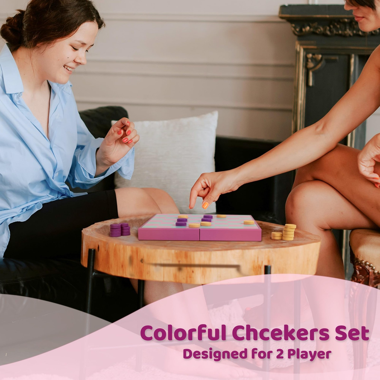 YOBRO Colorful Checkers Board Game, Portable Large, Purple,green,pink,beige