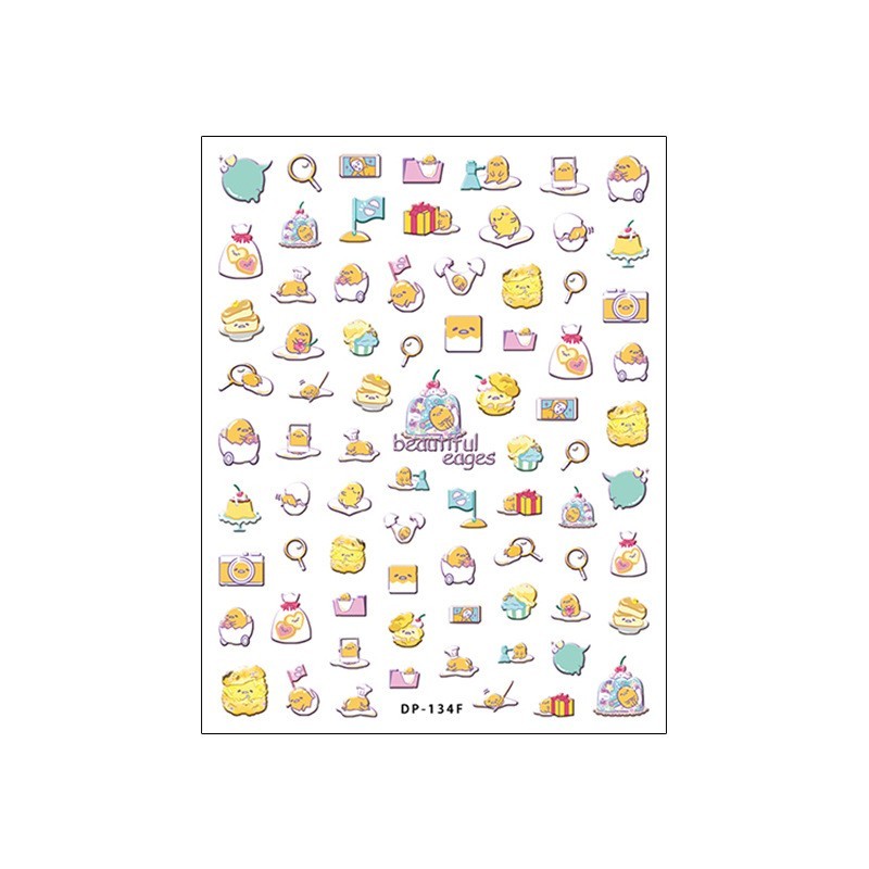 Lazy Egg Nail Stickers – 3D Cartoon Food Design for Cute Manicures (46)