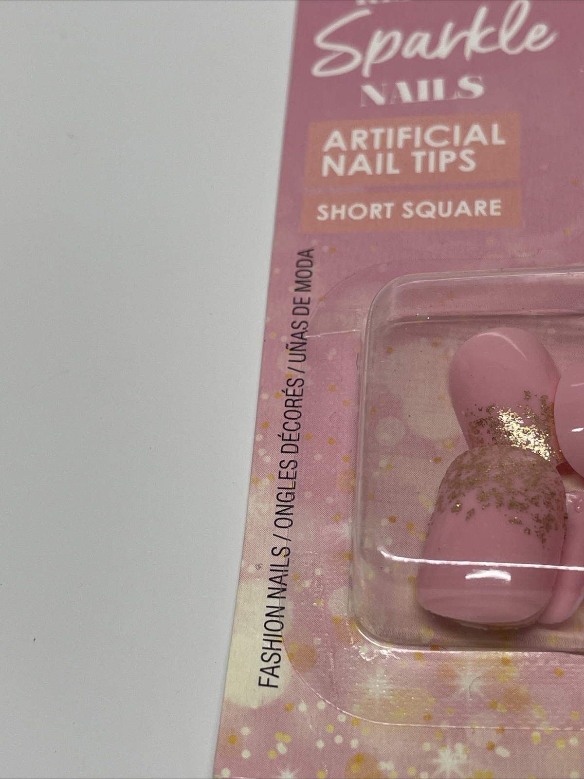 L.A. Colors Rise & Sparkle Nails Artifical Nail Tips Glam Pink Gold Short Square